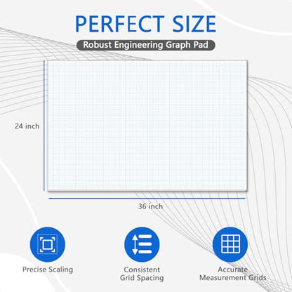 Graph Paper Pad - 30 Sheets/60 Pages, 24" x 36" Large Graph Paper 1" and 1/4" Blue Grid Paper for Engineer Architect Designer Mathematician Draftsmen Sketch House Commercial Building Plan Drafting - color: Blue