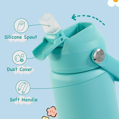 Kerilyn 12oz Kids Water Bottle, Stainless Steel Insulated Water Bottle for Kids, Toddler Cup With Straws Leak-proof, Toddler Water Bottles for School Boys Girls, BPA Free, Green - color: Green