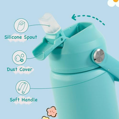 Kerilyn 12oz Kids Water Bottle, Stainless Steel Insulated Water Bottle for Kids, Toddler Cup With Straws Leak-proof, Toddler Water Bottles for School Boys Girls, BPA Free, Green - color: Green