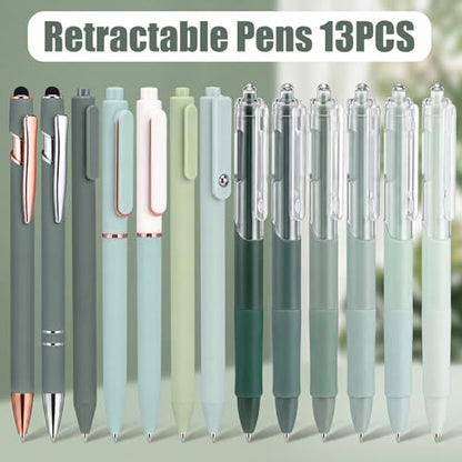 Dunzoom 13 Pack 0.5mm Black Ink Gel Pens 1.0mm Ballpoint Pen Retractable Fine Point Neutral Pens Bulk Quick Dry Smooth Writing for Back to School Office Supplies Note Taking Meeting(Green) - color: Green