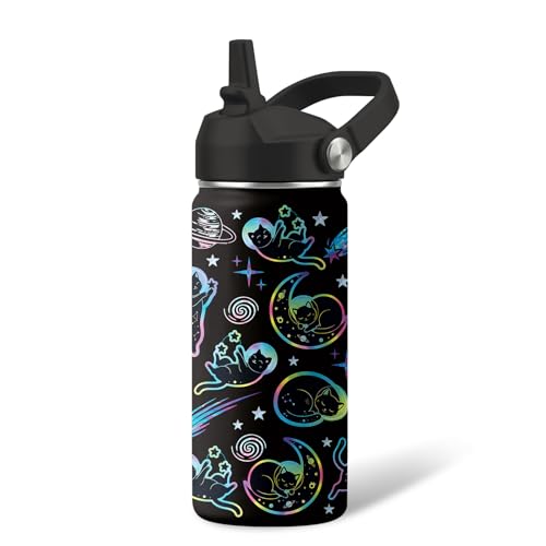 Kids Water Bottle Insulated - 16 oz Kids Stainless Steel Water Bottle with Straw, Leak Proof, BPA-Free, Vacuum Insulated, Cat Water Bottles for Sports, Travel - color: Cat#2, size: 16 Ounces