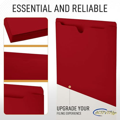 Red File Jackets, Flat-No Expansion, Letter Size, Reinforced Straight-Cut Tab, 10 Pack - color: Red