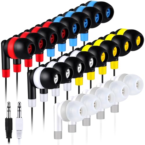 Kanayu 50 Pack Wired Earbuds Bulk for Classroom Ear Headphones Wired Basic Student Earbuds No Microphone with 3.5mm Jack for Class Laptop School Library, Individually Bagged (Multicolor) - color: Multicolor