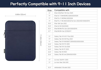 Dadanism 9-11 Inch Tablet Sleeve Bag Carrying Case for iPad (A16) 11th Gen 11", iPad 10th Gen 10.9" Air 5/4, iPad Air/Pro 11", iPad 9/8/7th 10.2", Galaxy Tab A11+ Plus 11"/S9 FE, Tab M11 11", Indigo - color: Dark Blue, size: 9-11 inch