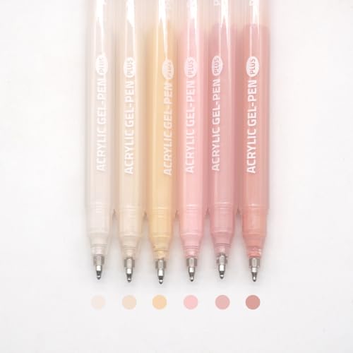 Acrylic Gel Pens for Coloring Books, Quick Dry 6 Pcs 1.0mm Fine Point Gel Marker Pen for Drawing, Journaling Art, Skin Color-2 - color: Skin Color-2