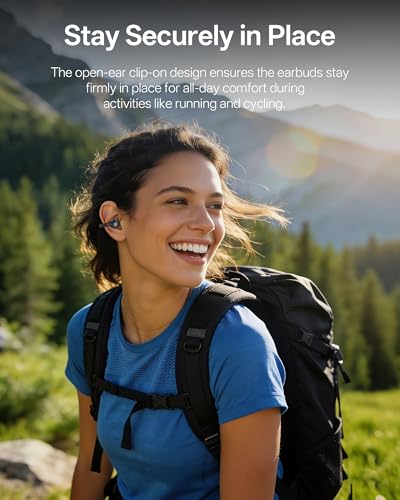 Clip On Earbuds, Open Ear Earbuds Wireless Bluetooth, Ear Clip Bluetooth Headphones for Running Sport, Lightweight Comfort, Secure Fit for Small Ears, Ultra Clear Calls with Mics, Waterproof, 40H Play