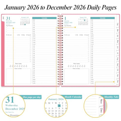 Daily Planner 2026 Full Page Per Day- 2026 Daily & Monthly Planner from January 2026 to December 2026, Day Planner 2026 with 12 Months Tabs, 8.5" x 11", Pink - color: Pink, size: 8.5" x 11"