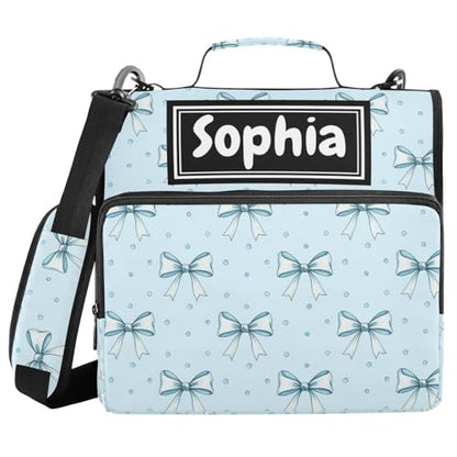Blue Bow Dots Print Custom Zipper Binder Bag 3 Ring with Shoulder Strap & Handle Personalized Binder Bag Expandable File Folder for School - color: Multi-bow Blue Dots