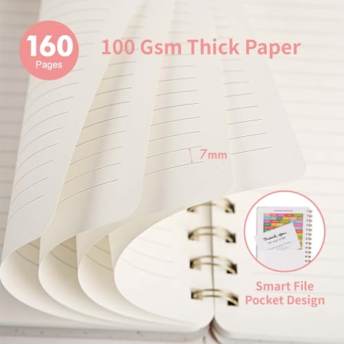Spiral Notebook-5.75" x 8.125" College Ruled Journal with Inner Pockets and 160 Pages,PU Leather Cover Business Journal, Twin-Wire Binding Notebook Perfect for Office & Home School Supplies Light Pink - color: 007-Light Pink-1pack, size: A5-160 pages