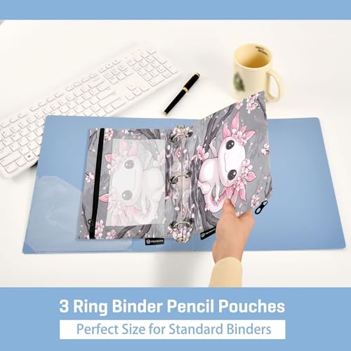 Cute Axolotl Cherry Blossoms Binder Pencil Pouch 3 Ring Clear Pouches with Zipper Pen Organizer for Office College School, 2 Pack - color: Multi-cute Axolotl Cherry Blossoms