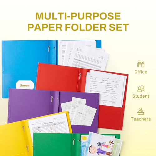 SUNEE 2 Pocket Folders with Prongs (25 Pack, Yellow), Paper Folders with 2 Pockets and 3 Prongs Fit Letter Size Paper, Folders with Prongs for School Office Home Business - color: Yellow