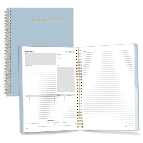 SUNEE Half Meeting Half Note - 7.5"x10" Professional Notebooks for Work - 160 Pages, B5 Size Project Planner, Spiral Meeting Agenda/Minutes Organizer for Women Men, Note Taking, Office & Business - color: Grey Blue, size: B5 7.5"x 10"