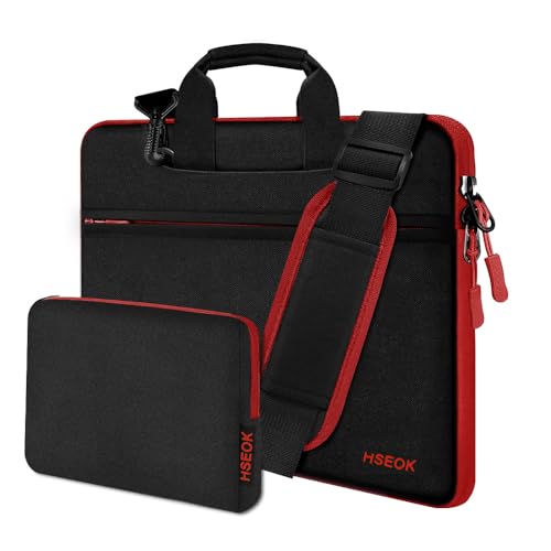 Hseok Laptop Shoulder Bag 13-14 inch Shockproof Water-Resistant HandBag with Small Case Compatible with MacBook Pro/Neo 14" M5/M4/M3/M2/M1, Mac Air/Pro 13.3", XPS 13/14, Most 13"-14" PC,Red Zipper - color: Red Zipper, size: 13"-14"
