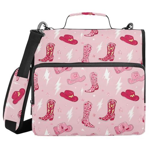 Gredecor 3 Ring Zipper Binder with Shoulder Strap, Retro Cowgirl Boots Multi-Pockets Organizer Binder Bag Holds 500 Sheets for School and Office - color: Retro Cowgirl Boots