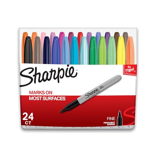Sharpie Permanent Markers, Fine Point, Assorted Colors, 24 Count - Arts & Crafts, Office Supplies - size: 24 Count - Assorted