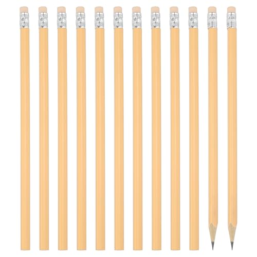 PATIKIL Round Pencils, 12 Pack Triangle HB Graphite Pencil Woodcase Wooden Pencils with Eraser for Classroom Office Writing Drawing Supplies, Orange - color: Orange