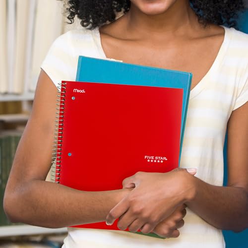 Five Star Spiral Notebook + Study App, 5 Subject, College Ruled Paper, 8-1/2" x 11", 200 Sheets, Fights Ink Bleed, Water Resistant Cover, Fire Red (72077) - color: Red, size: 1 Count (Pack of 1)