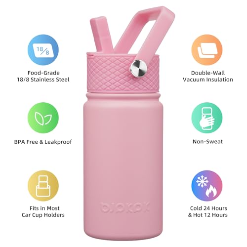 BJPKPK Insulated Water Bottle, 15oz Stainless Steel with Straw Lid | Leak Proof, BPA-Free, Vacuum Insulated, Keep Drink Cold & Hot, Metal Water Bottle for Travel, Gym, Office, Cupholder Friendly - color: Pink, style: N-15oz-Color Lid
