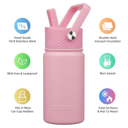BJPKPK Insulated Water Bottle, 15oz Stainless Steel with Straw Lid | Leak Proof, BPA-Free, Vacuum Insulated, Keep Drink Cold & Hot, Metal Water Bottle for Travel, Gym, Office, Cupholder Friendly - color: Pink, style: N-15oz-Color Lid