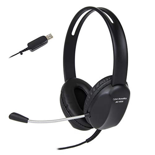 Cyber Acoustics USB-A Stereo Headset (AC-4006-20) - Durable, Crisp, and Clear Communication in K-12 Classrooms or Home, Made with 60 Percent Recycled Plastic - 20 Pack - size: 20 Pack - USBA