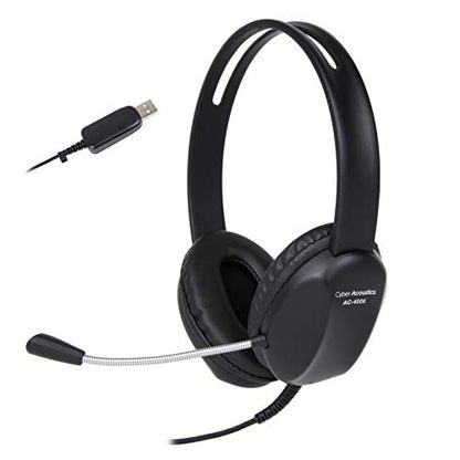Cyber Acoustics USB-A Stereo Headset (AC-4006-80) - Durable, Crisp, and Clear Communication in K-12 Classrooms or Home, Made with 60 Percent Recycled Plastic - 80 Pack - size: 80 Pack - USBA