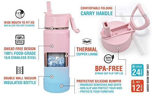 CHILLOUT LIFE 17oz Kids Insulated Stainless Steel Water Bottle with Leak Proof Straw Lid & 144 Stickers - color: Cotton Candy, style: 17 oz