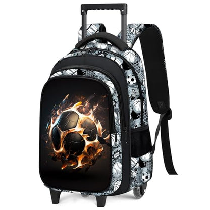 Boys Rolling Backpack for Kids - Soccer Kids Rolling Backpack with Wheels for Elementary Middle School Students - Sport Roller School Bookbag Aged 6-18, Wheeled Travel Bag Large Capacity - color: Soccer-002-backpack Only