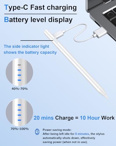 Stylus Pen for iPad (2018-2026), Fast Charge for iPad Pencil with Palm Rejection, Active Pen Compatible with Apple iPad A16 11/10/9/8/7/6, iPad Pro M5/M4/11/12.9", Mini 5/6, Air 3/4/5/M2/M3 - color: A19D-White