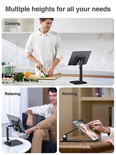 elitehood Aluminum iPad Stand for Desk [Ultra-Stable & Sturdy], Height Adjustable Tablet Stand, Portable Tablet Holder Dock for Home Office, Compatible with iPad Pro 12.9, iPad Air Mini 6 5 4 3, Black - color: Black