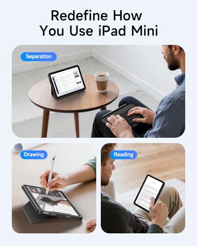 HOU Keyboard Case for iPad mini 7th/6th Generation, 156° Adjustable Stand, Detachable Full Protective Case, 11 Shortcut Keys, 7 Color Backlight, Silicone PU, Multifunction, Bluetooth,Black