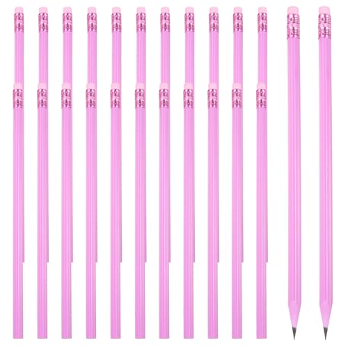 PATIKIL Round Pencils, 24 Pcs Triangle HB Graphite Pencil Wooden Pencils with Eraser for Classroom Office Writing Drawing Supplies, Red - color: Red, size: 1 Count (Pack of 24)