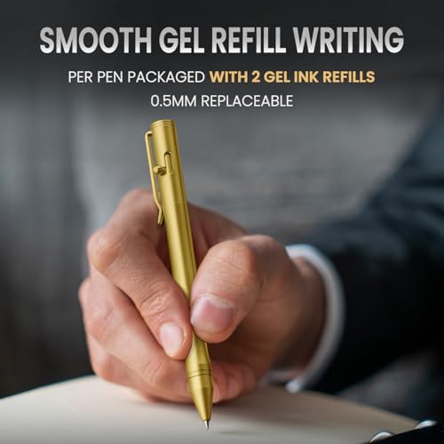 Origin-Joy Brass Bolt Action Pen Set, Heavy Duty EDC Copper Metal Tactile Turn Pen With Gel Ink Refills (Nickel White & Gold) - color: Nickel White & Gold
