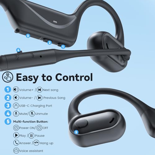 MONODEAL Open Ear Headphones with Mic, Lightweight Bluetooth 5.4 Headset with Microphone Noise Cancelling Mute Button, Wireless Headset Earphones for Work, Driving, Home Office, Workouts