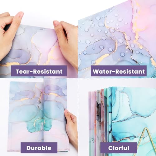 Ddaowanx Folders with Pockets and Prongs, 6 Pack 2 Pocket 3 Prong Cute Marble Style Folder,Plastic Folders for Documents Back to School Supplies(6)