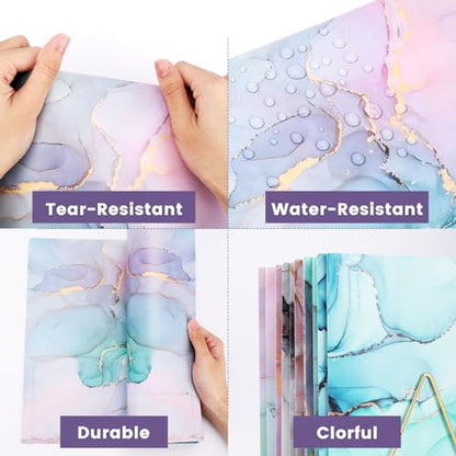 Ddaowanx Folders with Pockets and Prongs, 6 Pack 2 Pocket 3 Prong Cute Marble Style Folder,Plastic Folders for Documents Back to School Supplies(6)