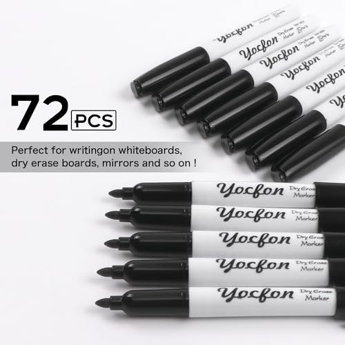 Dry Erase Markers 72 Pack, Black Whiteboard Markers With Fine Tip, Low Odor Dry Erase Markers for School Office Home