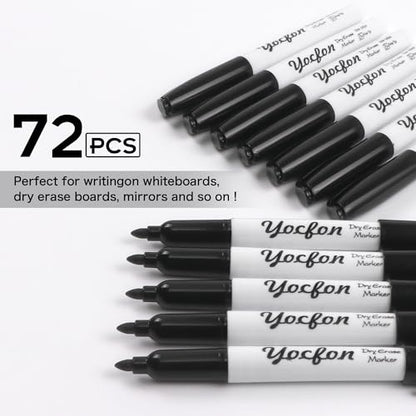 Dry Erase Markers 72 Pack, Black Whiteboard Markers With Fine Tip, Low Odor Dry Erase Markers for School Office Home