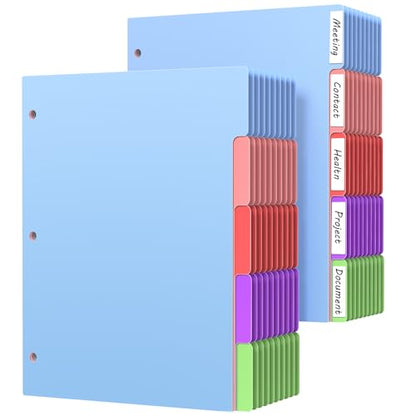 HABGP 100Pcs/20 Set 5 Tab Dividers for 3 Ring Binder, 100 Pcs Multicolor 3 Ring Binder Dividers with Tabs, Page Folder Dividers,Plastic Tabbed File Dividers with Tabs,Three Ring Binder Index Dividers - size: 20 set (100 pcs)