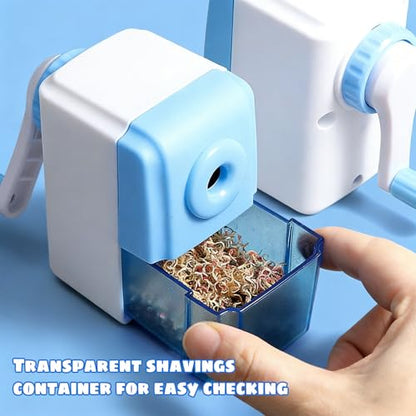 Colored Pencil Sharpener for Kids with One-Handle Operation,Pencil Sharpener Manual with Transparent Container and Non-Slip Base(1 Pack,Blue)