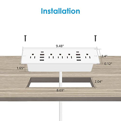 HHSOET 13 in 1 Recessed Power Strip Flat Plug, Fast Charging Desk Outlet with USB, Conference Recessed Power Outlet Socket with 5 AC Plugs, 6 USB Ports 2 USB-C, 6ft Power Cord. (White)