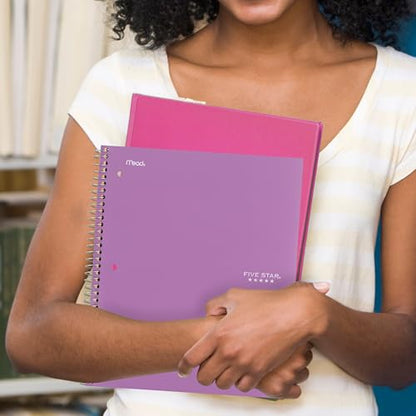 Five Star Spiral Notebook + Study App, 3 Subject, Wide Ruled Paper, 8" x 10-1/2", 150 Sheets, Fights Ink Bleed, Water Resistant Cover, Amethyst Purple (38737) - color: Purple, size: 8" x 10-1/2" (Pack of 1)