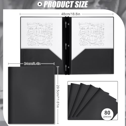 Yeaqee 80 Pcs Plastic Folders with Pockets and Prongs Plastic Folder 2 Pockets 3 Prongs with Business Card Slot Back to School Folders for Students, Teachers, Office Workers (Black) - color: Black