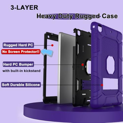 iPad 6th Generation Cases, iPad 5th Generation Case, iPad 9.7 Inch Case, Hybrid Shockproof Rugged Drop Protection Cover Built with Kickstand for iPad 9.7 inch A1893 / A1954 / A1822 / A1823 - color: Purple+Black