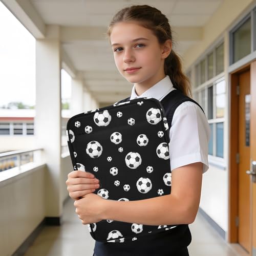 Heavy-Duty 3-Hole Ring System Binder Organizer Portfolio with 7-Pocket Expanding Section and Elastic Pen Loops Organizer for Corporate Boardrooms Black White Soccer Balls