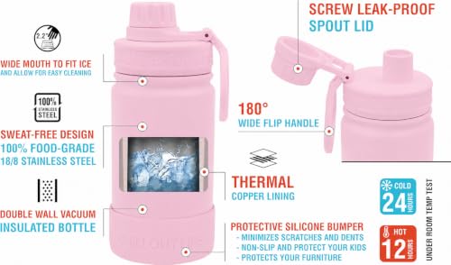 CHILLOUT LIFE 12oz Kids Insulated Stainless Steel Water Bottle with Leak Proof Spout Lid & 144 Stickers - color: Blush Pink, style: 12 oz