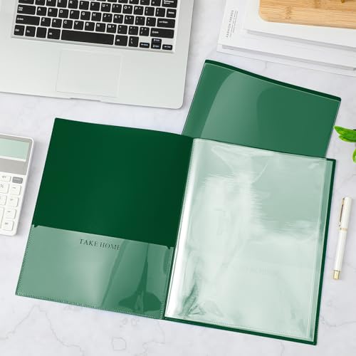 Henoyso 48 Pcs Dark Green School and Home 2 Pocket Folders with 4 Clear Inner Pockets Plastic Heavy Duty Homework Folders Parent Teacher Communication for Student Home Office Classroom,11 x 9 Inch - color: Dark Green