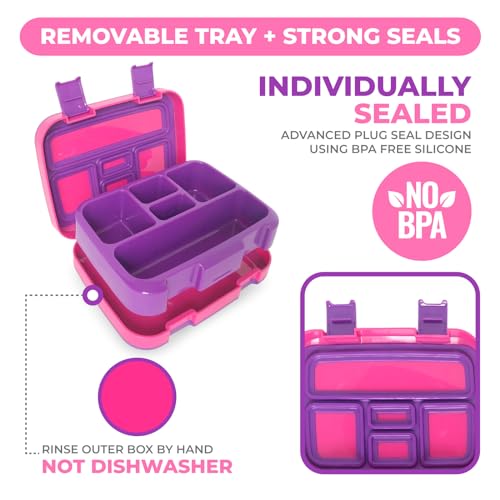 kinsho Bento Lunch Box for Kids Toddlers Boys Girls, 5 Portion Sections Secure Lid, Microwave Safe BPA Free Removable Tray, Pre-School Kid Daycare Lunches Snack Container, Blue & Pink Purple 2 Pack - color: Blue & Pink Bento 2 pack