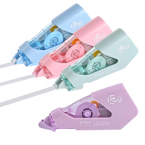 M&G 4Pcs White Correction Tape, 39.37 Ft Cute White Correction Pull Out Tape, Pastel Color Tear-Resistant Instant Corrections Applicator for School Office Supplies (12M Each)