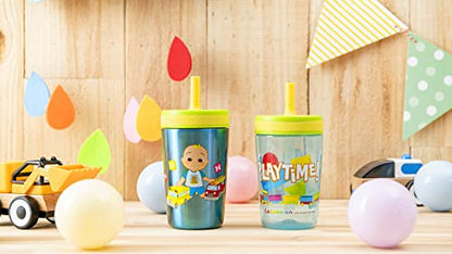 Zak Designs CoComelon Kelso Tumbler Set, Leak-Proof Screw-On Lid with Straw, Bundle for Kids Includes Plastic and Stainless Steel Cups with Bonus Sipper (3pc Set, Non-BPA) - color: CoComelon, size: 3 Piece Set (Pack of 1)
