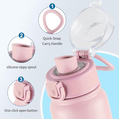 GOPPUS Insulated Water Bottle 20oz Stainless Steel BPA-Free Sports Bottle Ideal for School and Travel Silicone Spout Lid Prevents Leaks, Sweat, and Dust (Pink) - color: Pink